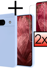 NoXx Hoes Geschikt voor Google Pixel 8a Hoesje Cover Siliconen Back Case Hoes Met 2x Screenprotector - Lichtblauw
