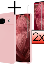 NoXx Hoes Geschikt voor Google Pixel 8a Hoesje Cover Siliconen Back Case Hoes Met 2x Screenprotector - Lichtroze