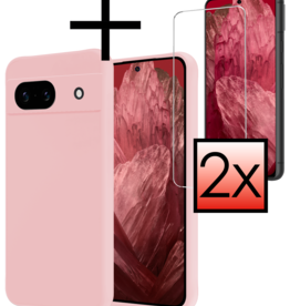 NoXx NoXx Google Pixel 8a Hoesje Siliconen Met 2x Screenprotector - Lichtroze