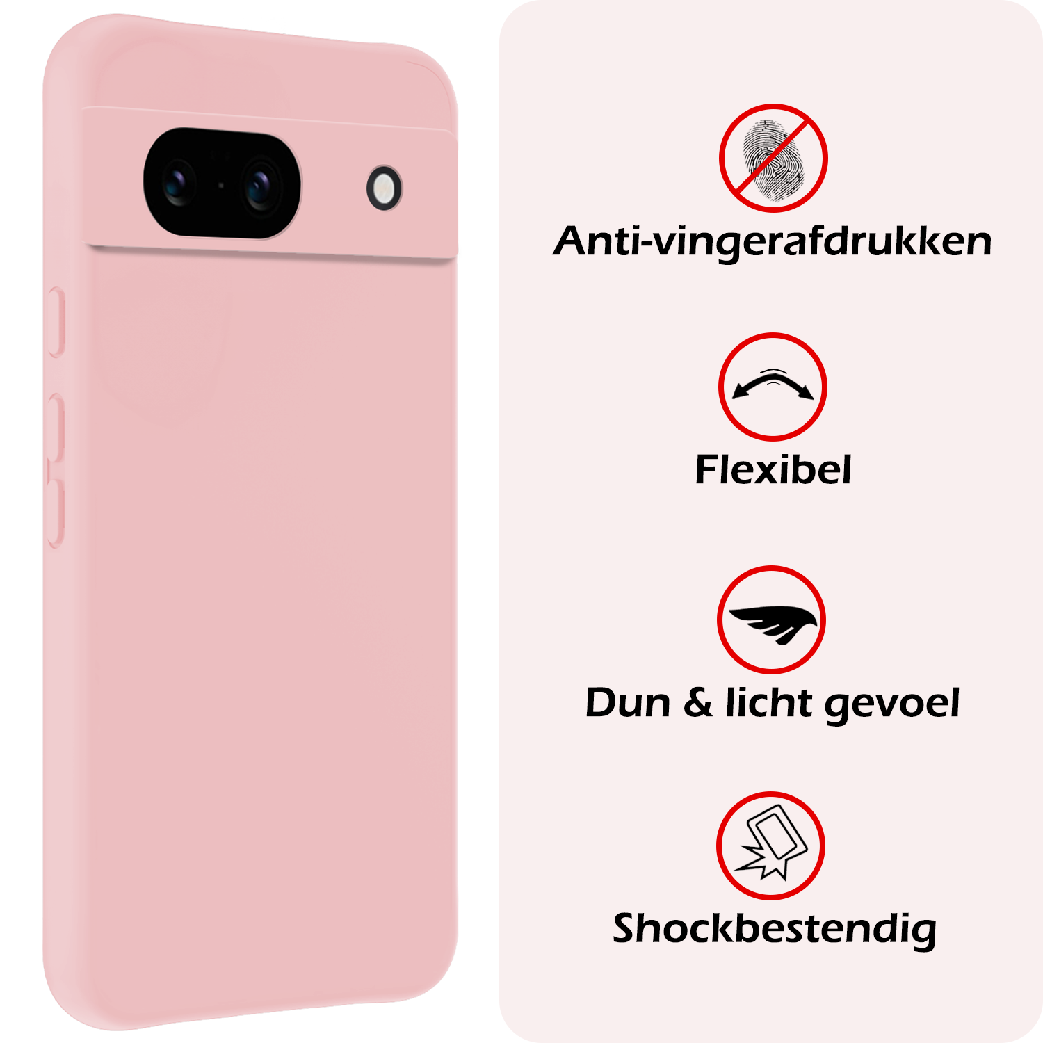 NoXx Hoes Geschikt voor Google Pixel 8a Hoesje Cover Siliconen Back Case Hoes Met 2x Screenprotector - Lichtroze