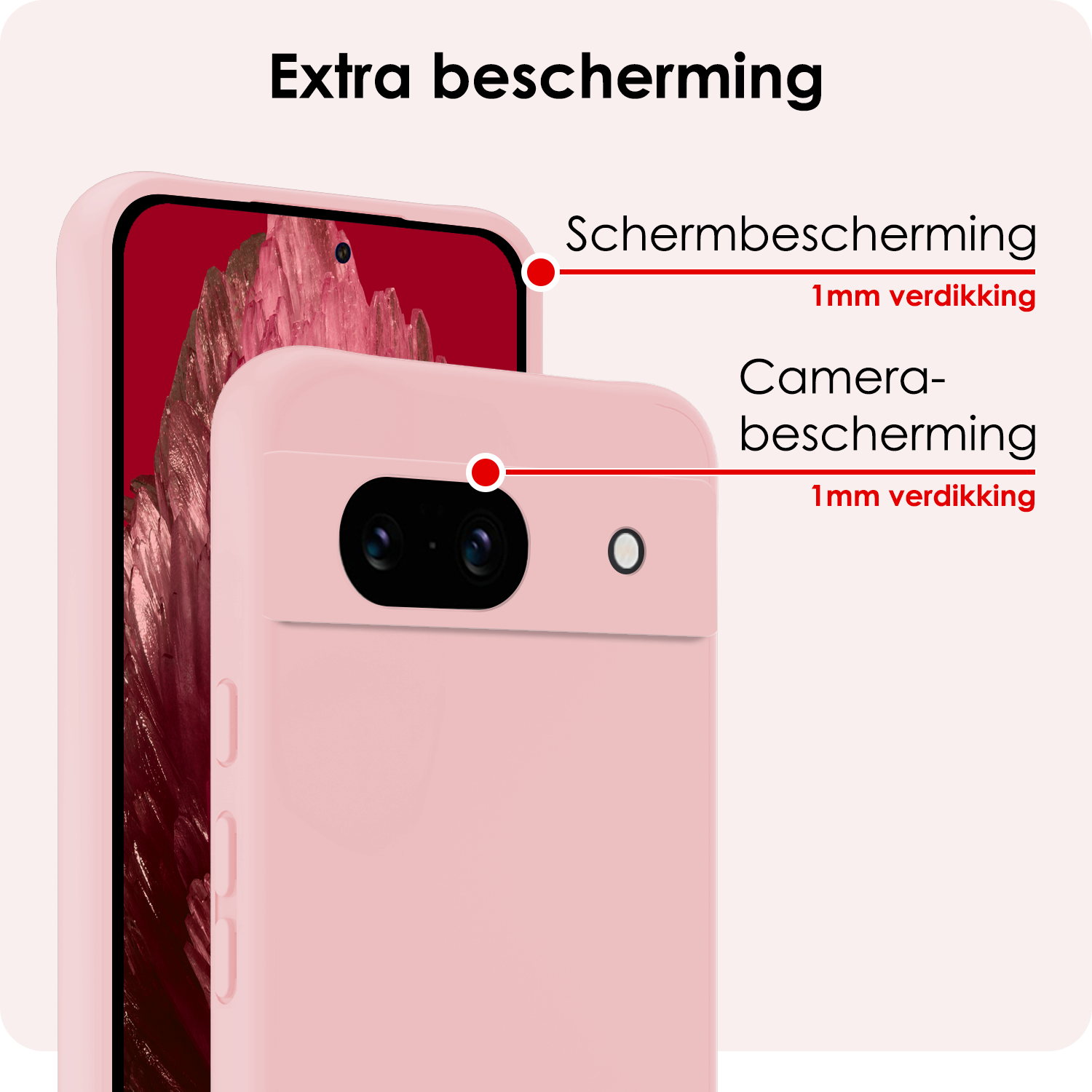 NoXx Hoes Geschikt voor Google Pixel 8a Hoesje Cover Siliconen Back Case Hoes Met 2x Screenprotector - Lichtroze