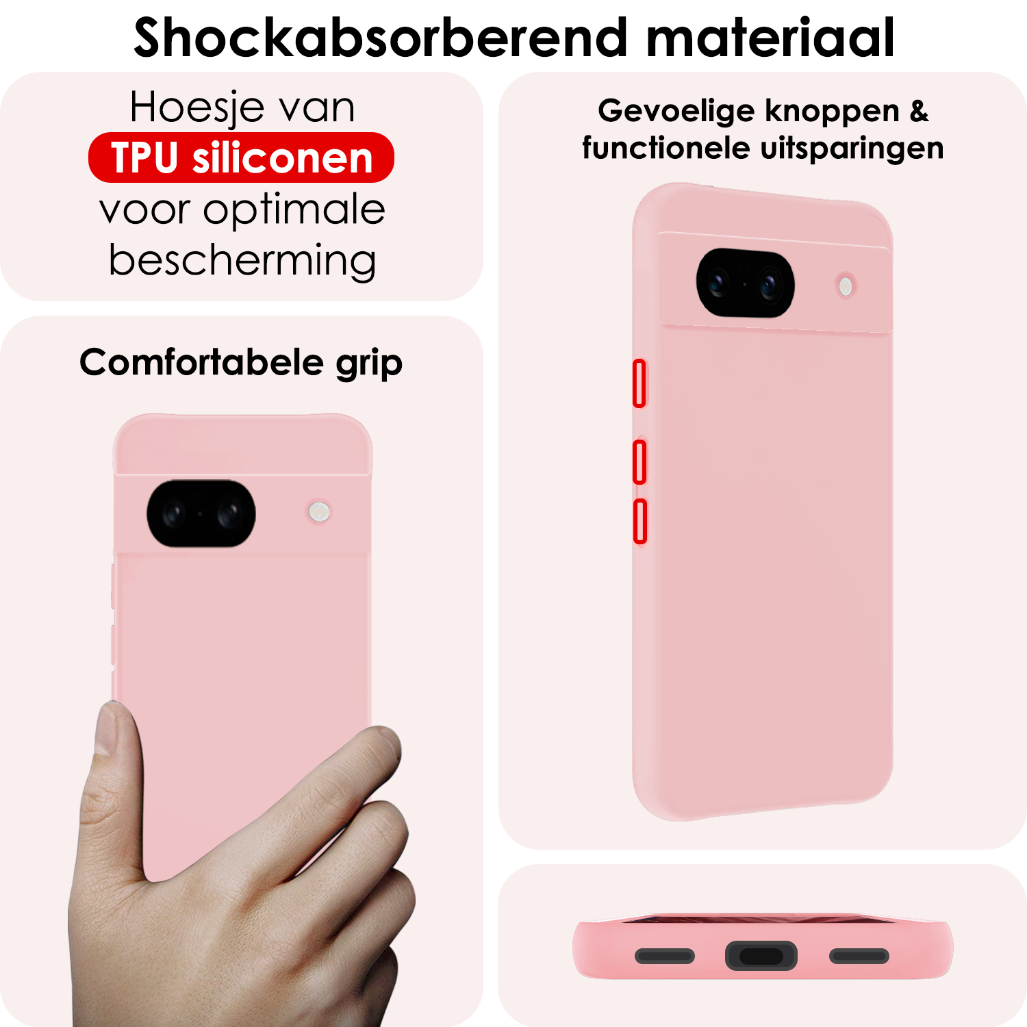 NoXx Hoes Geschikt voor Google Pixel 8a Hoesje Cover Siliconen Back Case Hoes Met 2x Screenprotector - Lichtroze