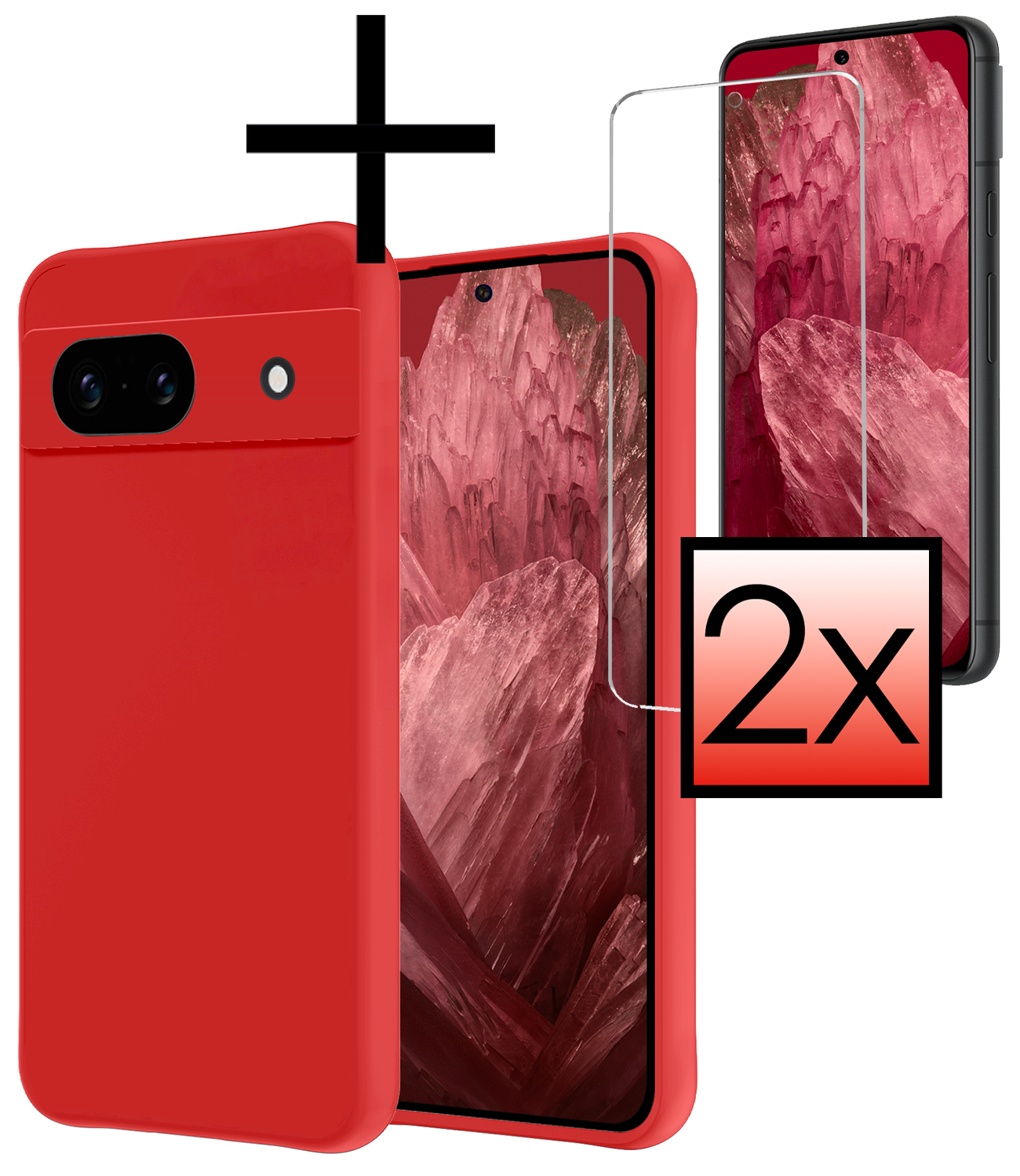 NoXx Hoes Geschikt voor Google Pixel 8a Hoesje Cover Siliconen Back Case Hoes Met 2x Screenprotector - Rood
