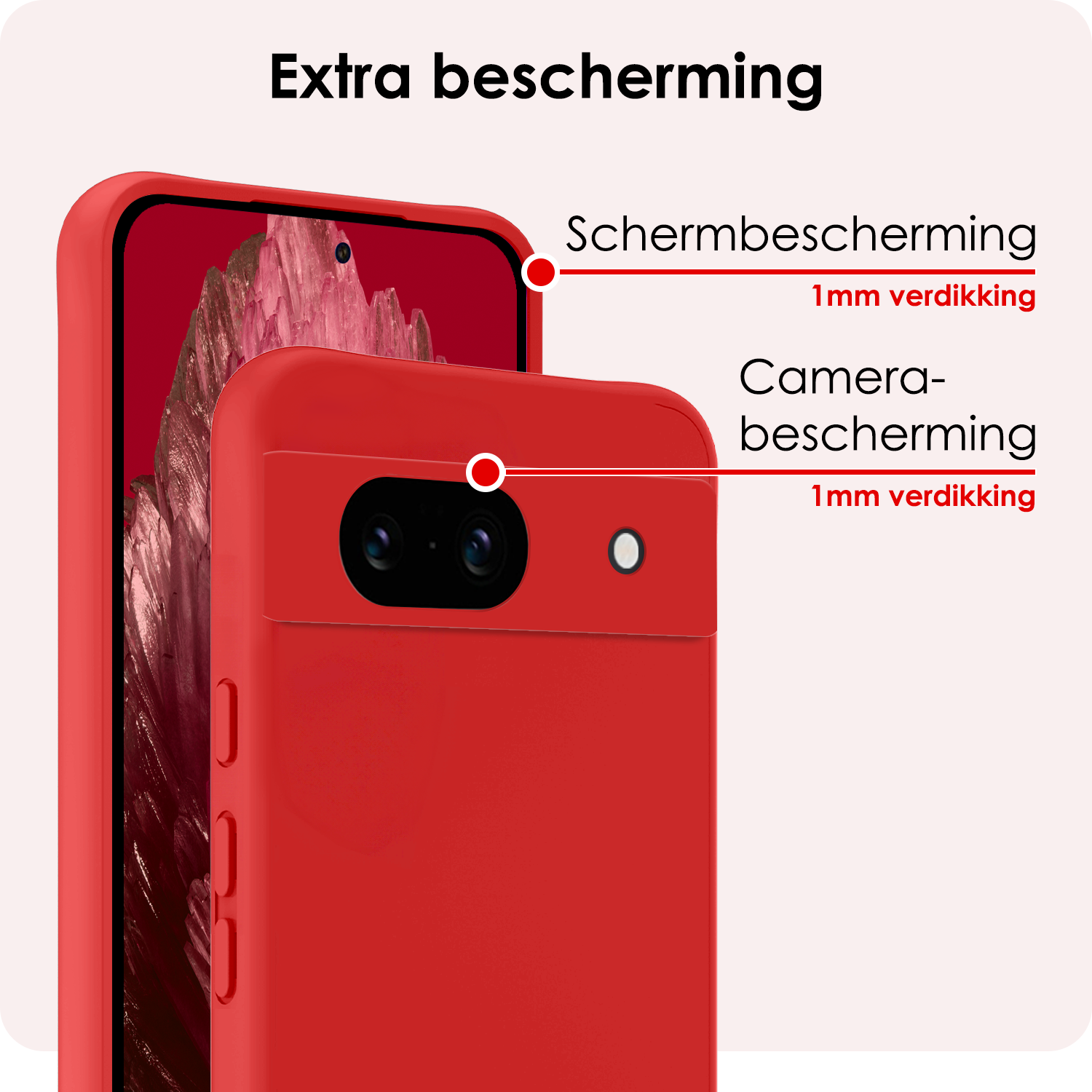 NoXx Hoes Geschikt voor Google Pixel 8a Hoesje Cover Siliconen Back Case Hoes Met 2x Screenprotector - Rood