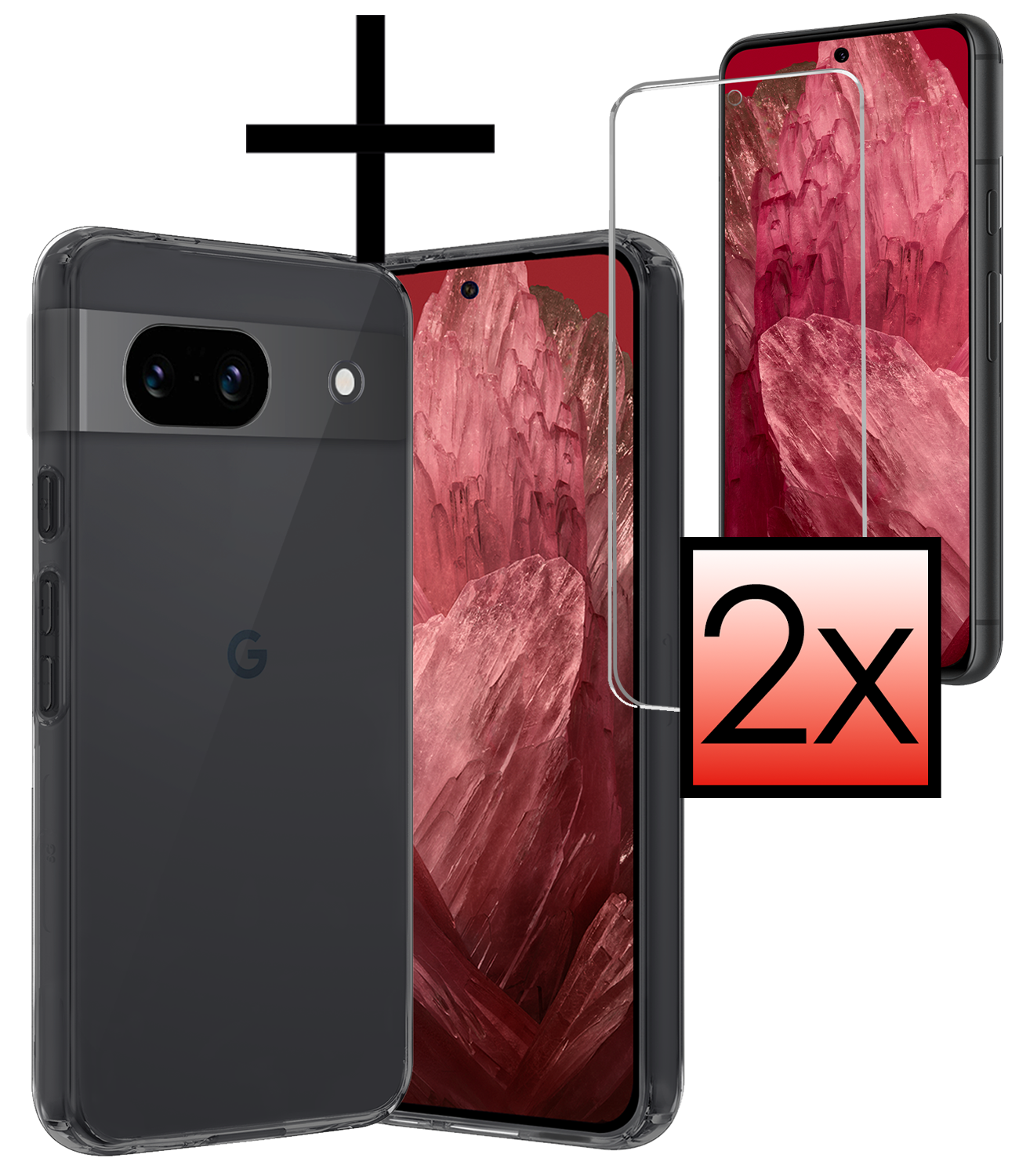 NoXx Hoes Geschikt voor Google Pixel 8a Hoesje Cover Siliconen Back Case Hoes Met 2x Screenprotector - Transparant