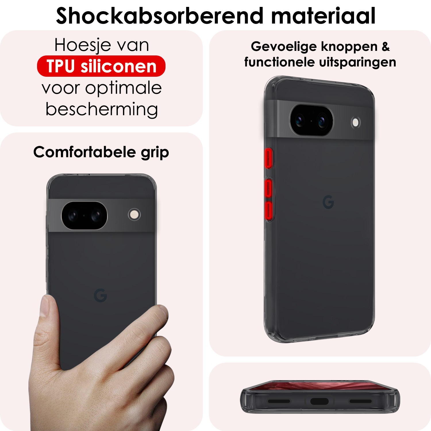 NoXx Hoes Geschikt voor Google Pixel 8a Hoesje Cover Siliconen Back Case Hoes Met 2x Screenprotector - Transparant