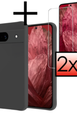 NoXx Hoes Geschikt voor Google Pixel 8a Hoesje Cover Siliconen Back Case Hoes Met 2x Screenprotector - Zwart
