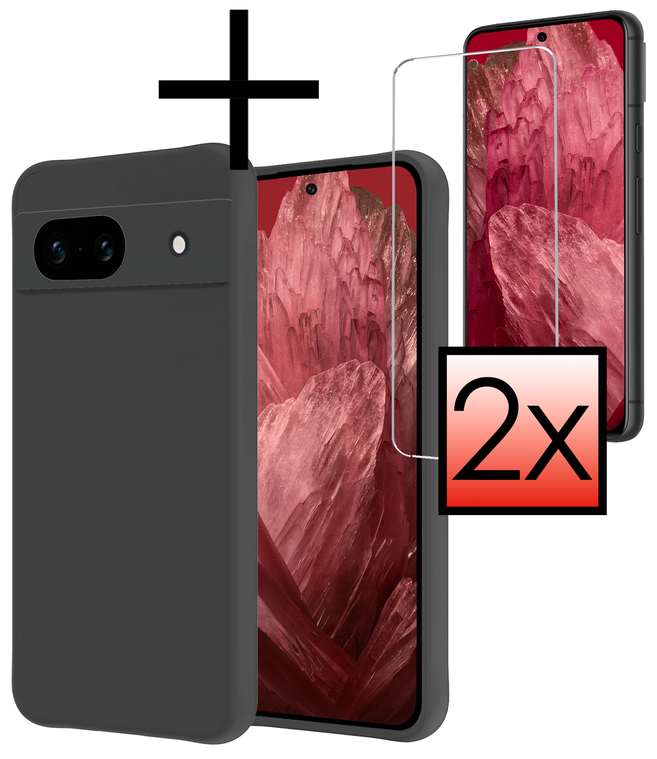 NoXx Hoes Geschikt voor Google Pixel 8a Hoesje Cover Siliconen Back Case Hoes Met 2x Screenprotector - Zwart