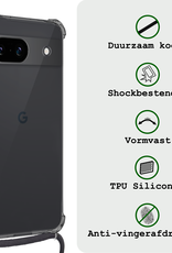 BASEY. Hoes Geschikt voor Google Pixel 8a Hoesje Shock Proof Case Met Koord Shock Hoes Met Koord - Hoesje Geschikt voor Google Pixel 8a Hoes Cover Met Koord - Transparant