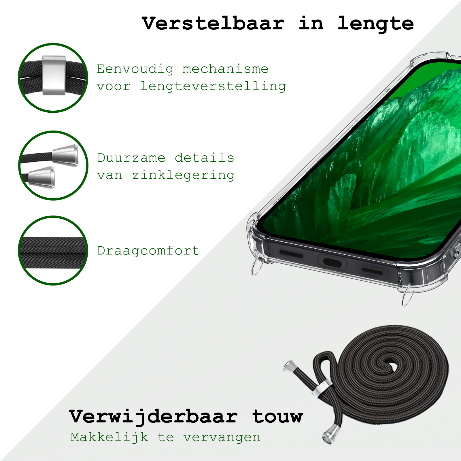 BASEY. Hoes Geschikt voor Google Pixel 8a Hoesje Shock Proof Case Met Koord Shock Hoes Met Koord - Hoesje Geschikt voor Google Pixel 8a Hoes Cover Met Koord - Transparant