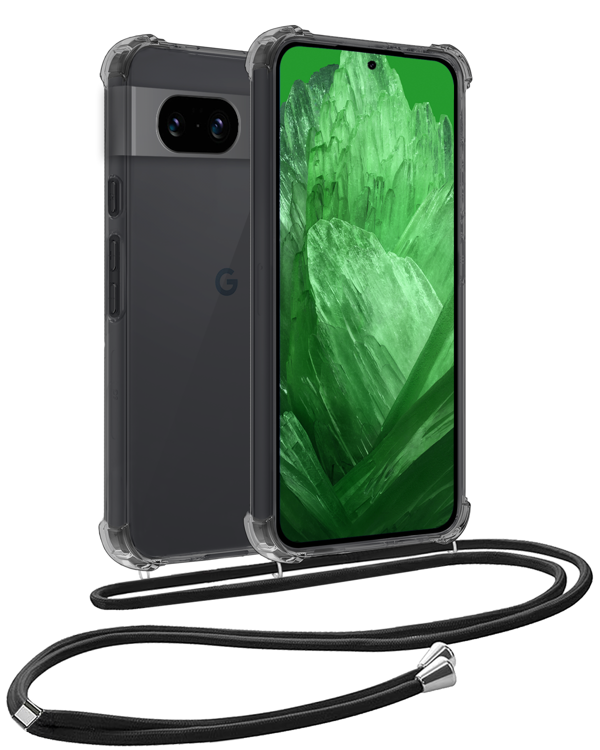 BASEY. Hoes Geschikt voor Google Pixel 8a Hoesje Shock Proof Case Met Koord Shock Hoes Met Koord - Hoesje Geschikt voor Google Pixel 8a Hoes Cover Met Koord - Transparant