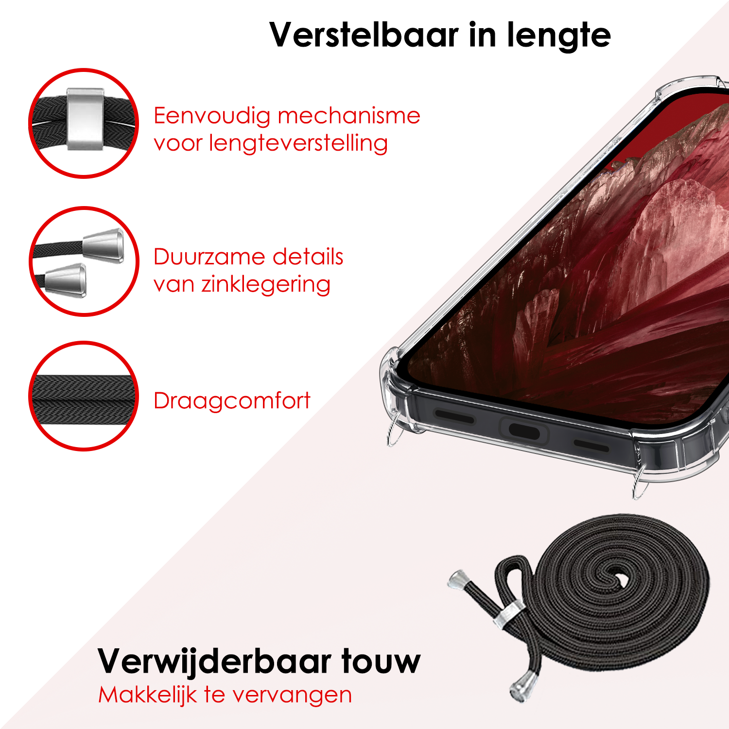 NoXx Hoes Geschikt voor Google Pixel 8a Hoesje Transparant Met Telefoonkoord Cover Shock Proof Case Koord Hoes
