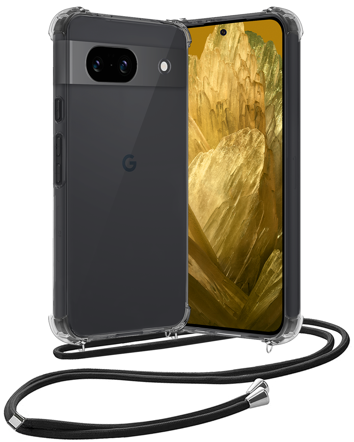 Nomfy Hoesje Geschikt voor Google Pixel 8a Hoesje Shock Proof Transparant Met Telefoonketting Case Shock Koord - Hoesje Geschikt voor Google Pixel 8a Shock Proof Case Met Koord - Transparant