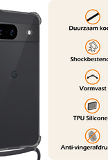 Nomfy Hoesje Geschikt voor Google Pixel 8a Hoesje Shock Proof Transparant Met Telefoonketting Case Shock Koord - Hoesje Geschikt voor Google Pixel 8a Shock Proof Case Met Koord - Transparant