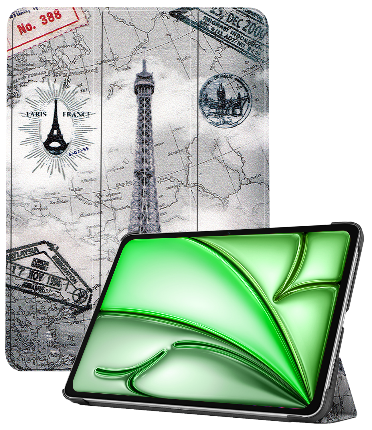 BASEY. Hoesje Geschikt voor iPad Air 6 (11 inch) Hoes Case Tablet Hoesje Tri-fold - Hoes Geschikt voor iPad Air 2024 (11 inch) Hoesje Hard Cover Bookcase Hoes - Eiffeltoren