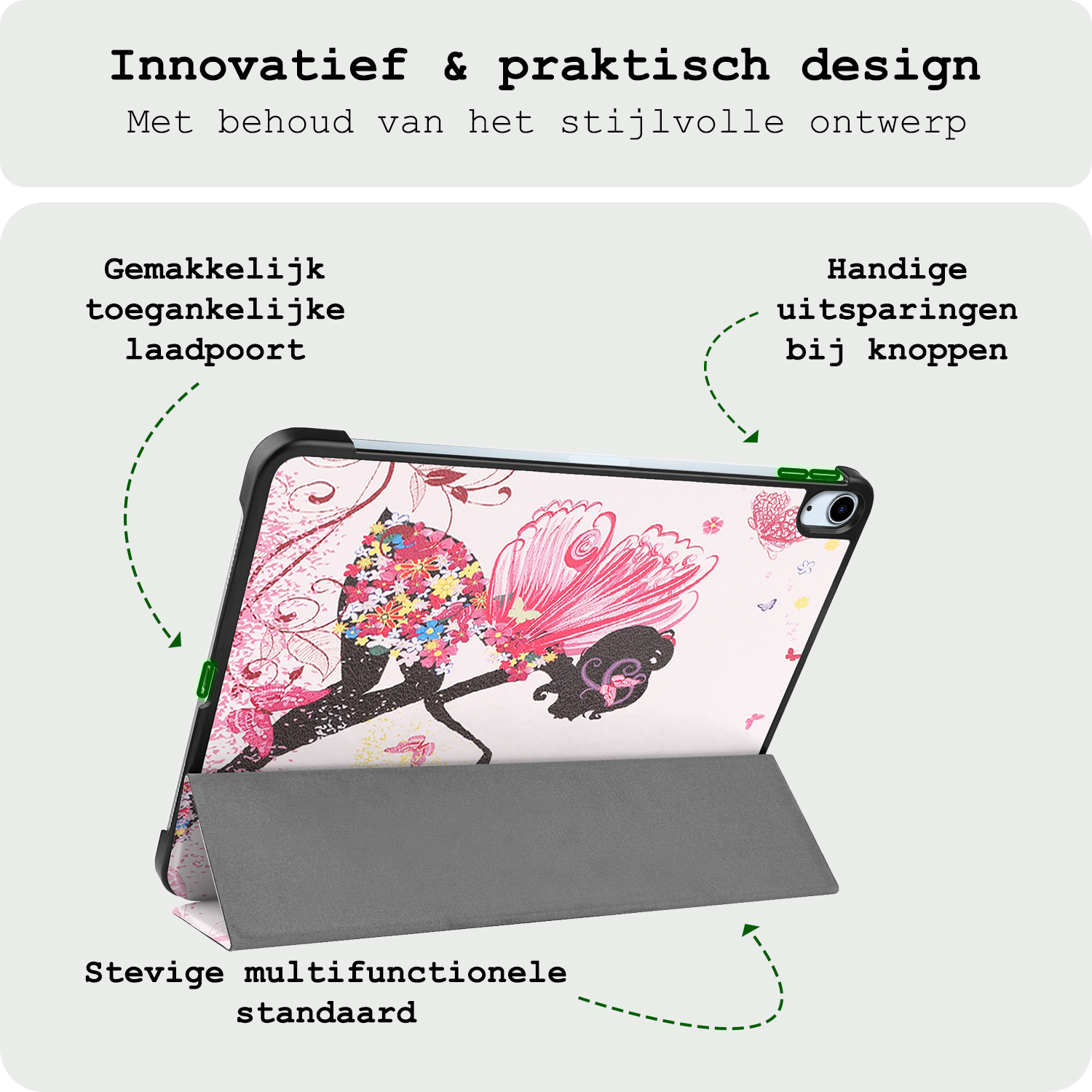 BASEY. Hoesje Geschikt voor iPad Air 6 (11 inch) Hoes Case Tablet Hoesje Tri-fold - Hoes Geschikt voor iPad Air 2024 (11 inch) Hoesje Hard Cover Bookcase Hoes - Elfje