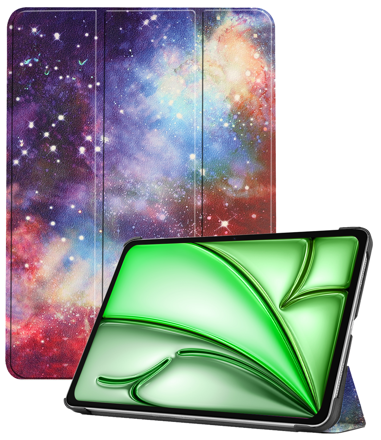 BASEY. Hoesje Geschikt voor iPad Air 6 (11 inch) Hoes Case Tablet Hoesje Tri-fold - Hoes Geschikt voor iPad Air 2024 (11 inch) Hoesje Hard Cover Bookcase Hoes - Galaxy