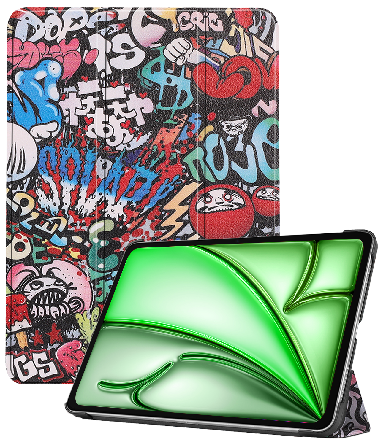 BASEY. Hoesje Geschikt voor iPad Air 6 (11 inch) Hoes Case Tablet Hoesje Tri-fold - Hoes Geschikt voor iPad Air 2024 (11 inch) Hoesje Hard Cover Bookcase Hoes - Graffity