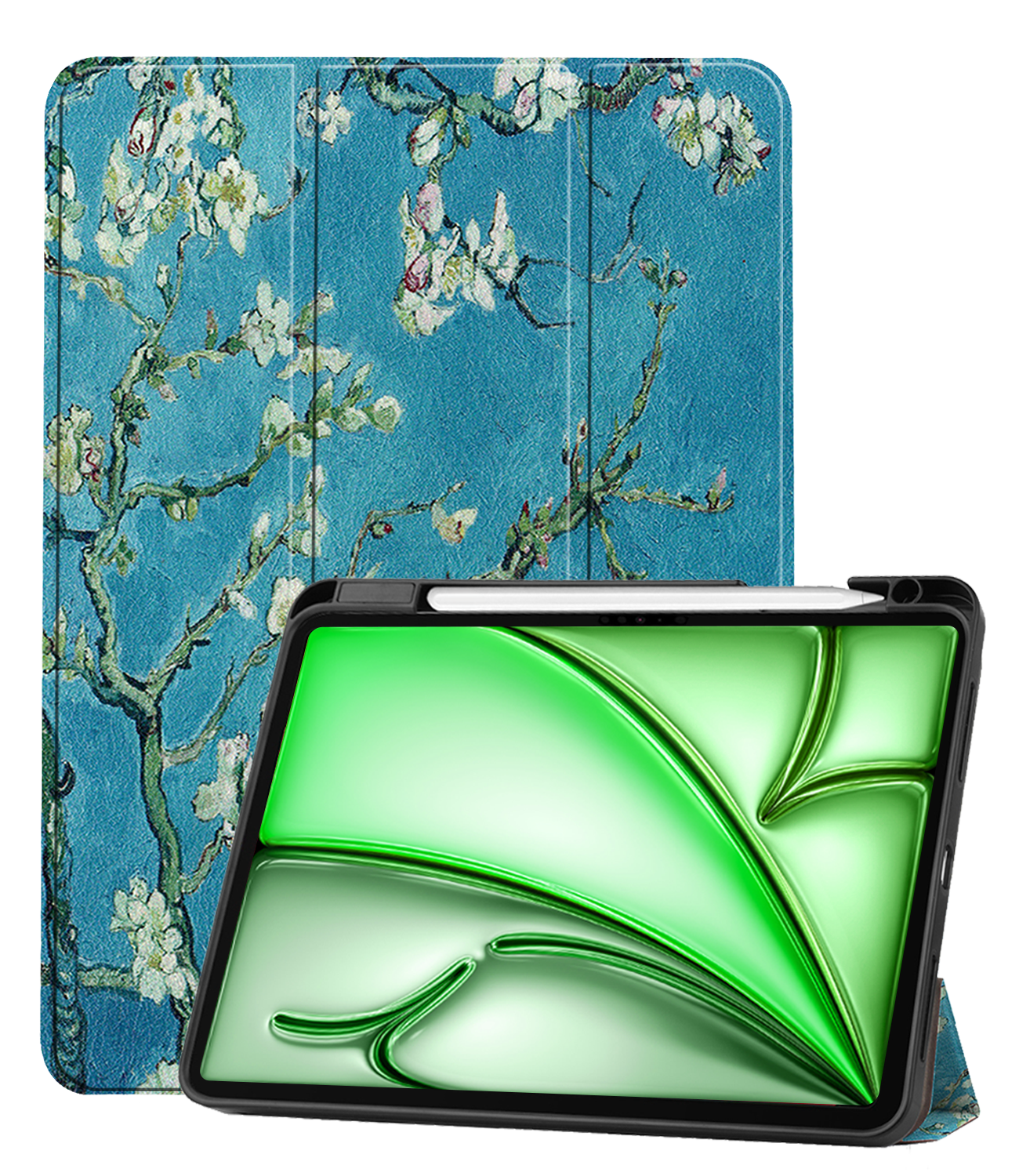 BASEY. Hoesje Geschikt voor iPad Air 6 (11 inch) Hoes Case Tablet Hoesje Tri-fold Met Uitsparing Geschikt voor Apple Pencil - Hoes Geschikt voor iPad Air 2024 (11 inch) Hoesje Hard Cover Bookcase Hoes - Bloesem