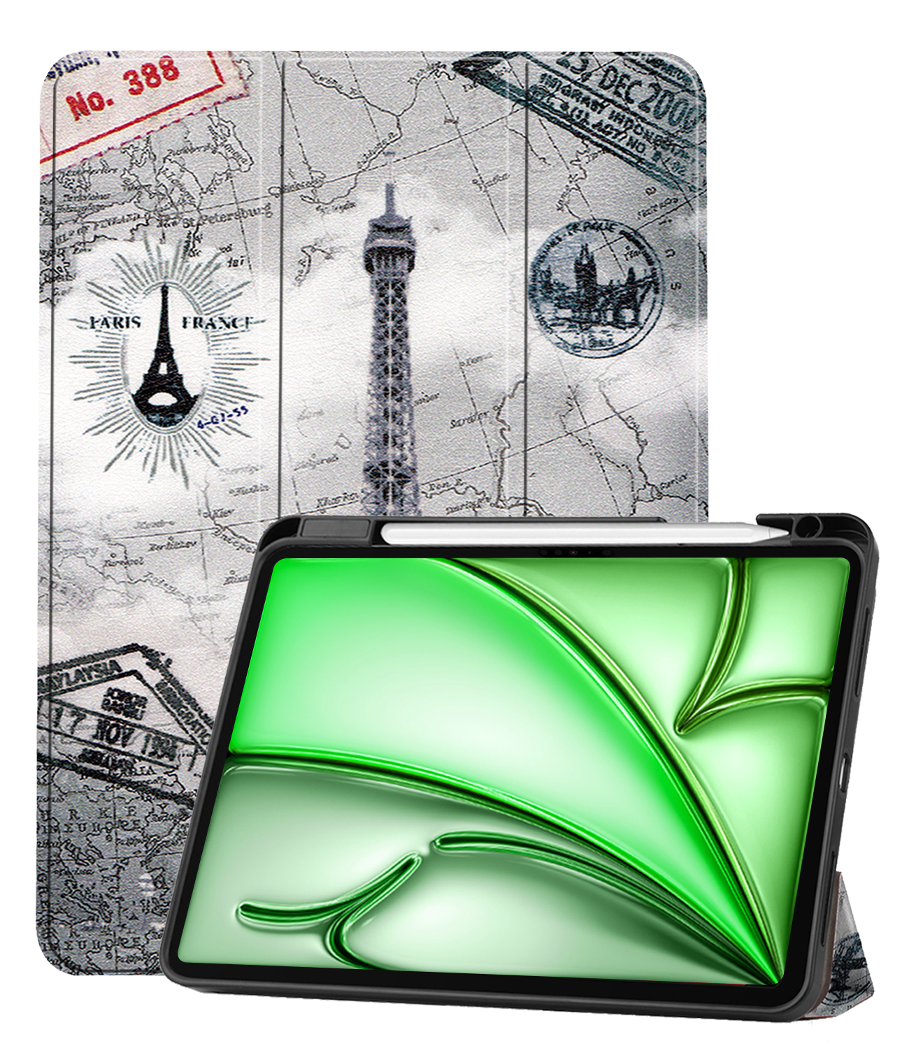 BASEY. Hoesje Geschikt voor iPad Air 6 (11 inch) Hoes Case Tablet Hoesje Tri-fold Met Uitsparing Geschikt voor Apple Pencil - Hoes Geschikt voor iPad Air 2024 (11 inch) Hoesje Hard Cover Bookcase Hoes - Eiffeltoren