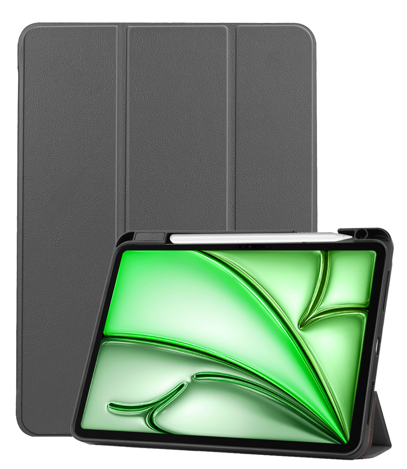 BASEY. Hoesje Geschikt voor iPad Air 6 (11 inch) Hoes Case Tablet Hoesje Tri-fold Met Uitsparing Geschikt voor Apple Pencil - Hoes Geschikt voor iPad Air 2024 (11 inch) Hoesje Hard Cover Bookcase Hoes - Grijs