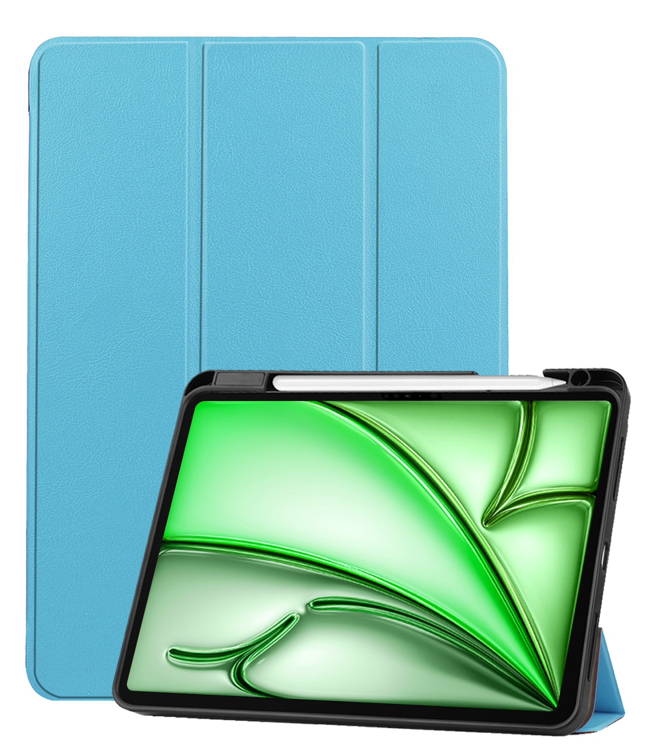 BASEY. Hoesje Geschikt voor iPad Air 6 (11 inch) Hoes Case Tablet Hoesje Tri-fold Met Uitsparing Geschikt voor Apple Pencil - Hoes Geschikt voor iPad Air 2024 (11 inch) Hoesje Hard Cover Bookcase Hoes - Lichtblauw