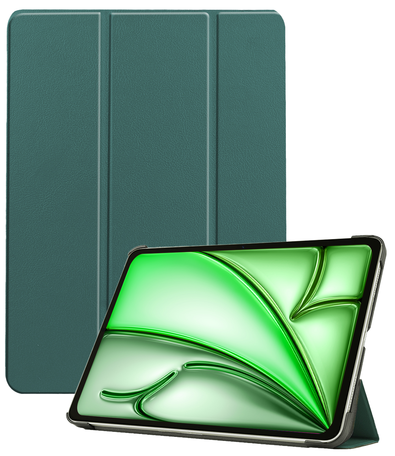 BASEY. Hoesje Geschikt voor iPad Air 6 (13 inch) Hoes Case Tablet Hoesje Tri-fold - Hoes Geschikt voor iPad Air 2024 (13 inch) Hoesje Hard Cover Bookcase Hoes - Donkergroen