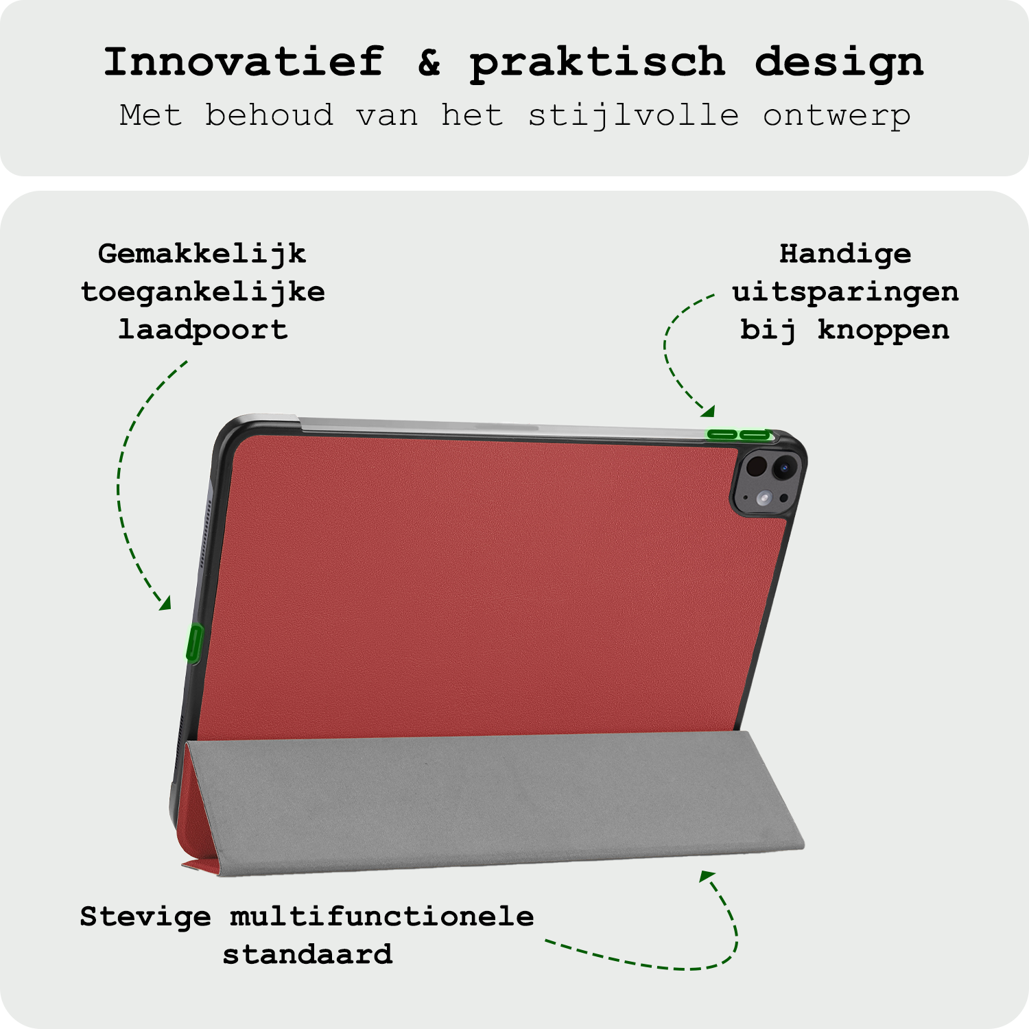 BASEY. Hoesje Geschikt voor iPad Pro 2024 (11 inch) Hoes Case Tablet Hoesje Tri-fold - Hoes Geschikt voor iPad Pro 2024 11 inch (7e generatie) Hoesje Hard Cover Bookcase Hoes - Donkerrood