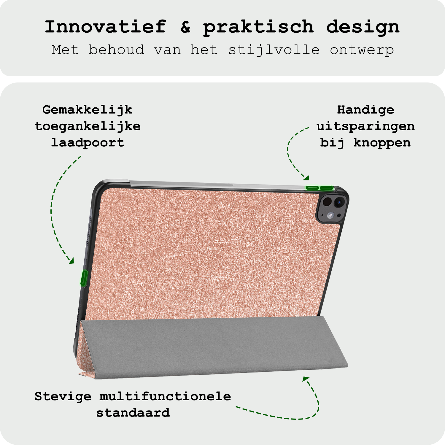 BASEY. Hoesje Geschikt voor iPad Pro 2024 (11 inch) Hoes Case Tablet Hoesje Tri-fold - Hoes Geschikt voor iPad Pro 2024 11 inch (7e generatie) Hoesje Hard Cover Bookcase Hoes - Rosé goud