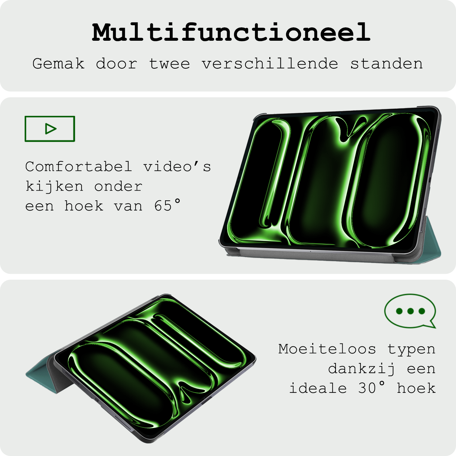 BASEY. Hoesje Geschikt voor iPad Pro 2024 (13 inch) Hoes Case Tablet Hoesje Tri-fold - Hoes Geschikt voor iPad Pro 2024 13 inch (7e generatie) Hoesje Hard Cover Bookcase Hoes - Donkergroen