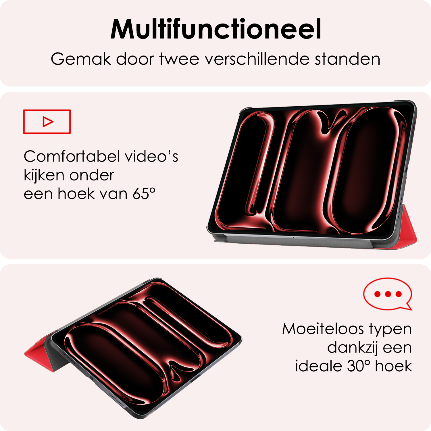 NoXx Hoesje Geschikt voor iPad Pro 2024 (11 inch) Hoesje Case Hard Cover Hoes Book Case - Rood