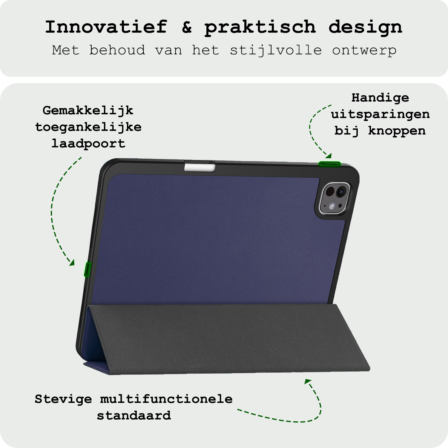 BASEY. Hoesje Geschikt voor iPad Pro 2024 (13 inch) Hoes Case Tablet Hoesje Tri-fold Met Uitsparing Geschikt voor Apple Pencil - Hoes Geschikt voor iPad Pro 2024 13 inch (7e generatie) Hoesje Hard Cover Bookcase Hoes - Donkerblauw