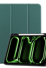 BASEY. Hoesje Geschikt voor iPad Pro 2024 (13 inch) Hoes Case Tablet Hoesje Tri-fold Met Uitsparing Geschikt voor Apple Pencil - Hoes Geschikt voor iPad Pro 2024 13 inch (7e generatie) Hoesje Hard Cover Bookcase Hoes - Donkergroen