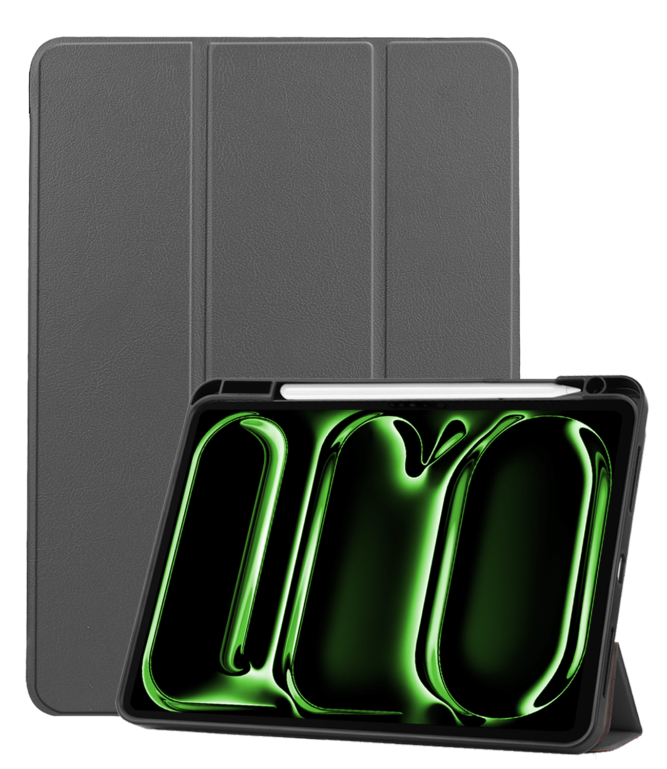 BASEY. Hoesje Geschikt voor iPad Pro 2024 (13 inch) Hoes Case Tablet Hoesje Tri-fold Met Uitsparing Geschikt voor Apple Pencil - Hoes Geschikt voor iPad Pro 2024 13 inch (7e generatie) Hoesje Hard Cover Bookcase Hoes - Grijs