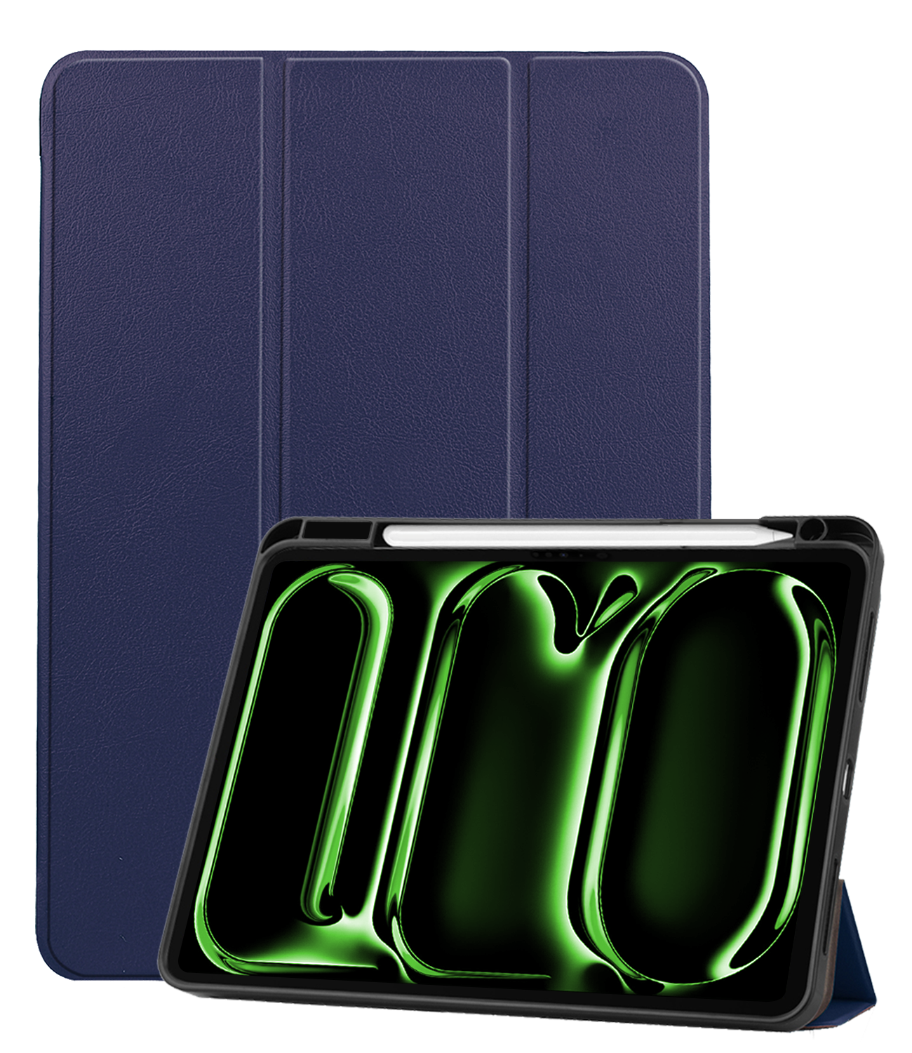 BASEY. Hoesje Geschikt voor iPad Pro 2024 (11 inch) Hoes Case Tablet Hoesje Tri-fold Met Uitsparing Geschikt voor Apple Pencil - Hoes Geschikt voor iPad Pro 2024 11 inch (7e generatie) Hoesje Hard Cover Bookcase Hoes - Donkerblauw