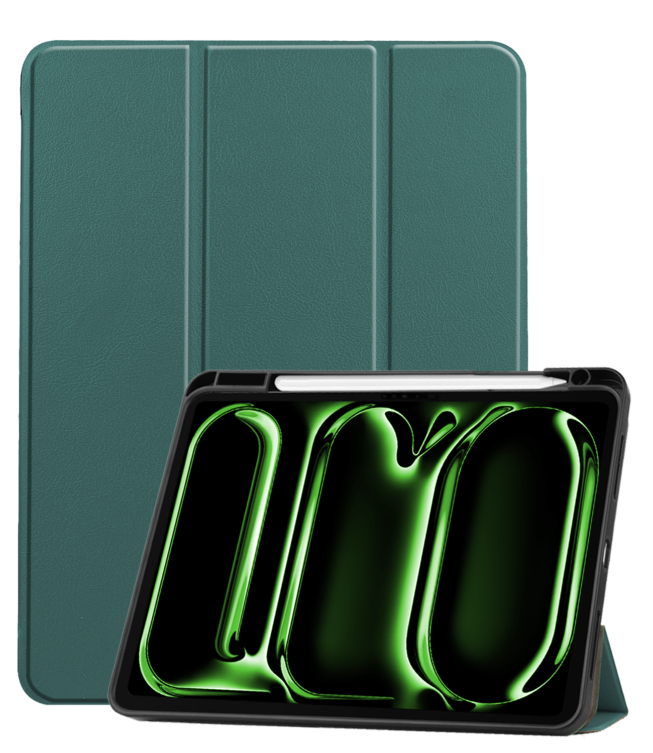 BASEY. Hoesje Geschikt voor iPad Pro 2024 (11 inch) Hoes Case Tablet Hoesje Tri-fold Met Uitsparing Geschikt voor Apple Pencil - Hoes Geschikt voor iPad Pro 2024 11 inch (7e generatie) Hoesje Hard Cover Bookcase Hoes - Donkergroen