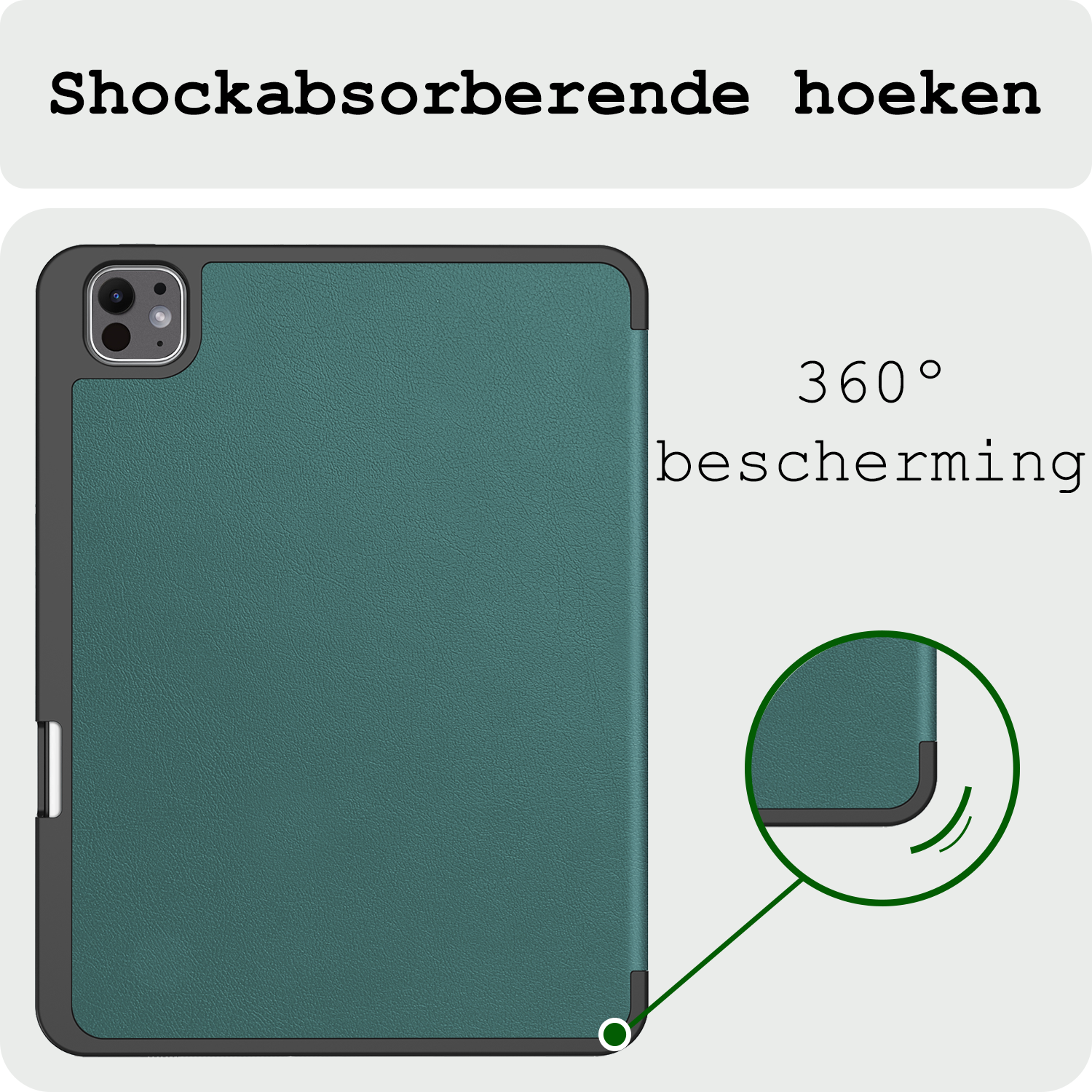 BASEY. Hoesje Geschikt voor iPad Pro 2024 (11 inch) Hoes Case Tablet Hoesje Tri-fold Met Uitsparing Geschikt voor Apple Pencil - Hoes Geschikt voor iPad Pro 2024 11 inch (7e generatie) Hoesje Hard Cover Bookcase Hoes - Donkergroen