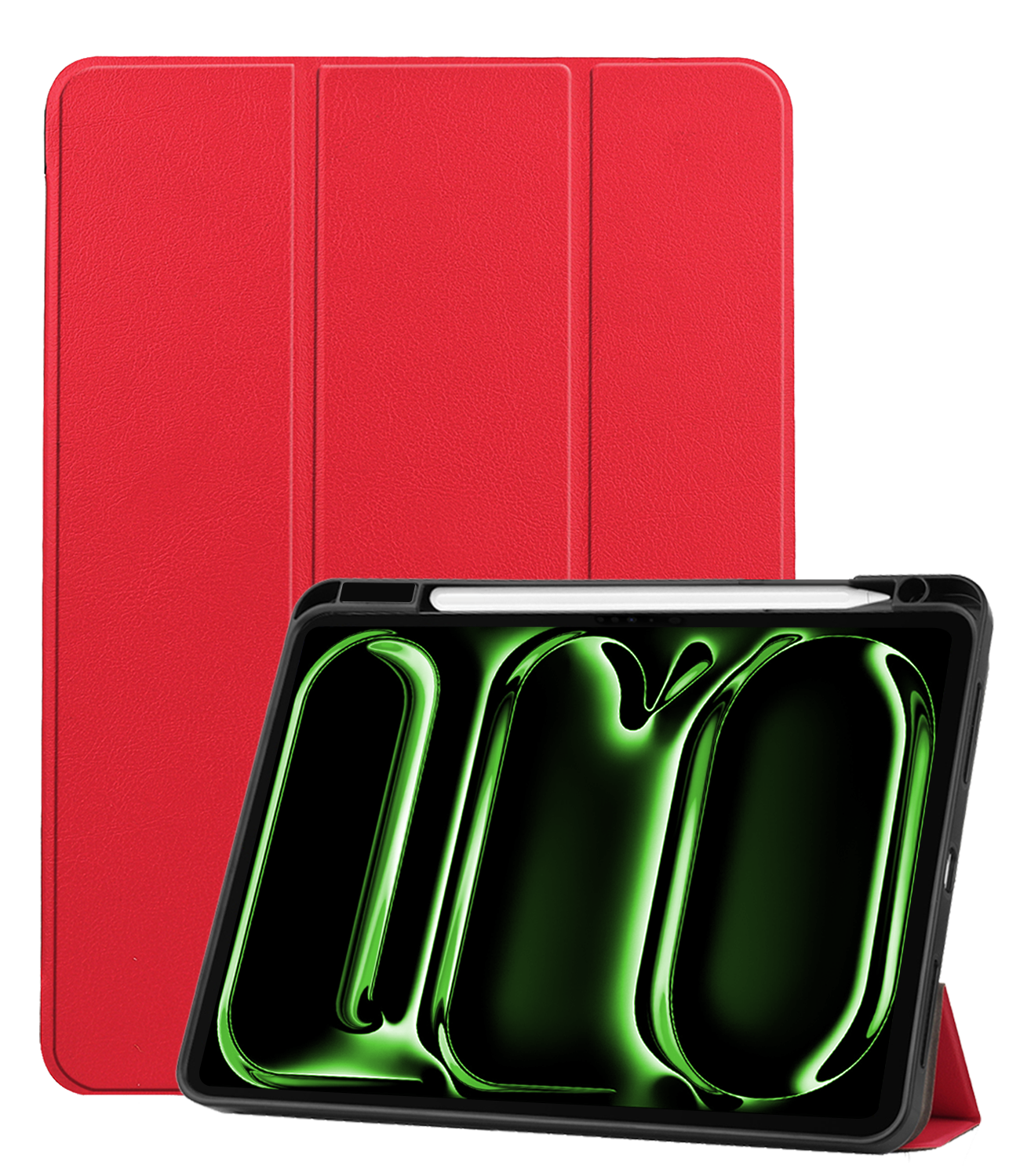 BASEY. Hoesje Geschikt voor iPad Pro 2024 (11 inch) Hoes Case Tablet Hoesje Tri-fold Met Uitsparing Geschikt voor Apple Pencil - Hoes Geschikt voor iPad Pro 2024 11 inch (7e generatie) Hoesje Hard Cover Bookcase Hoes - Rood
