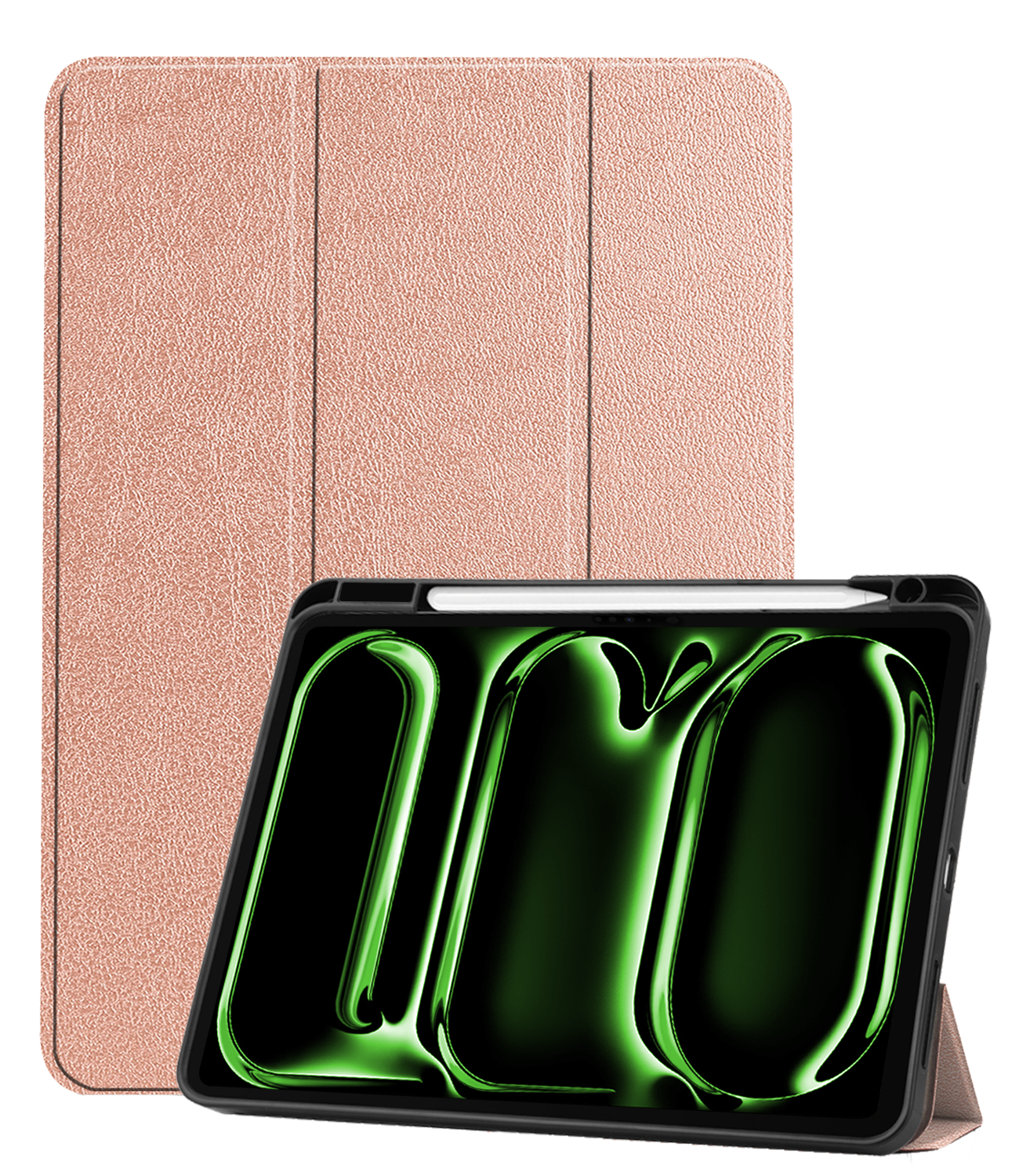 BASEY. Hoesje Geschikt voor iPad Pro 2024 (11 inch) Hoes Case Tablet Hoesje Tri-fold Met Uitsparing Geschikt voor Apple Pencil - Hoes Geschikt voor iPad Pro 2024 11 inch (7e generatie) Hoesje Hard Cover Bookcase Hoes - Rosé goud