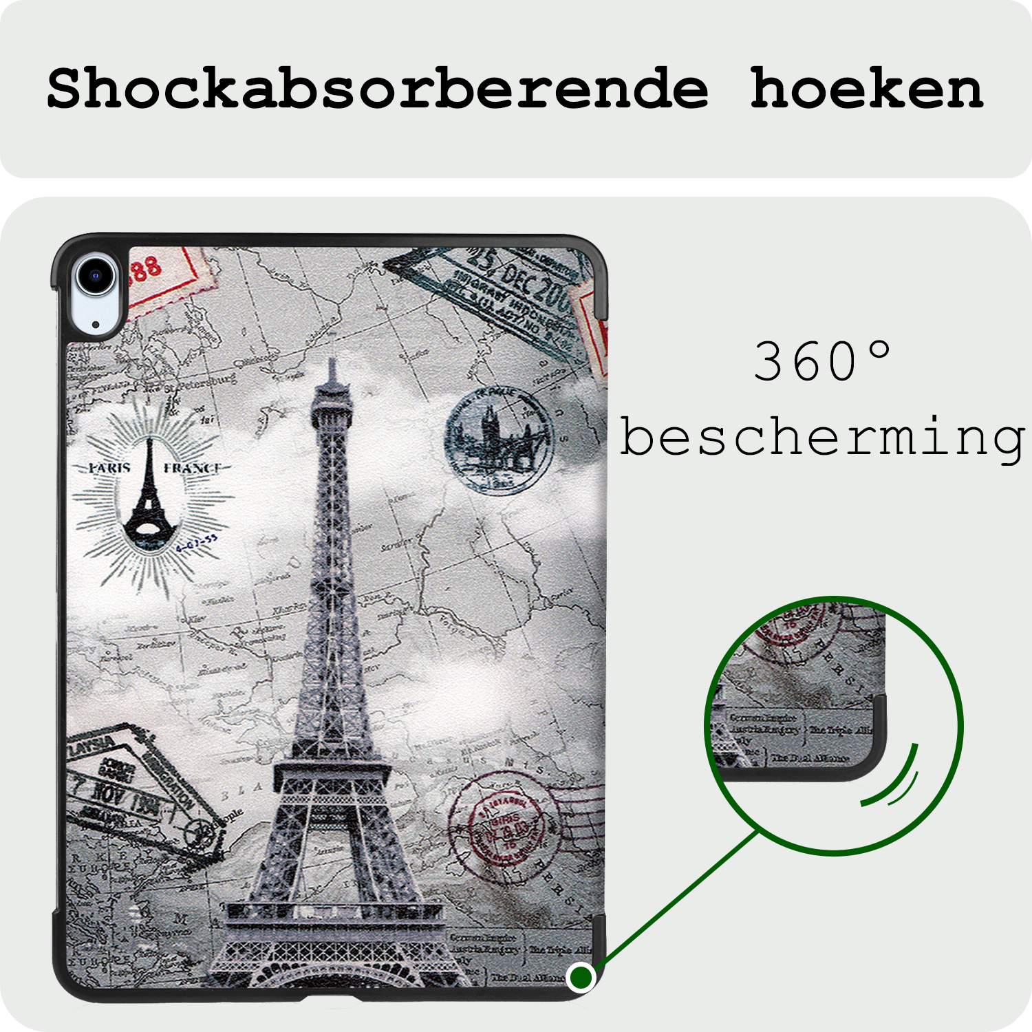 BASEY. Hoesje Geschikt voor iPad Air 6 (13 inch) Hoes Case Tablet Hoesje Tri-fold Met Uitsparing Geschikt voor Apple Pencil - Hoes Geschikt voor iPad Air 2024 (13 inch) Hoesje Hard Cover Bookcase Hoes - Eiffeltoren