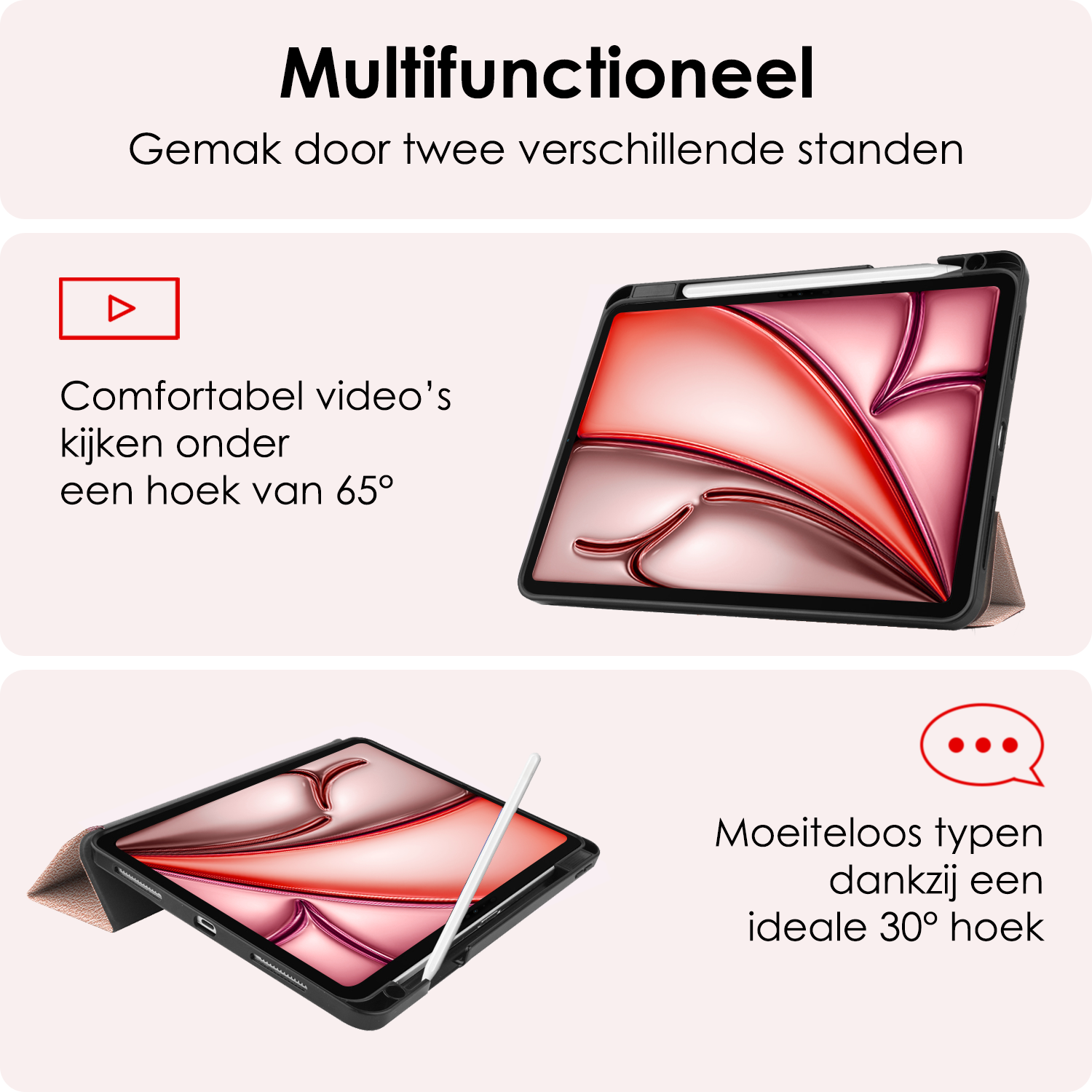 NoXx Hoesje Geschikt voor iPad Air 6 (11 inch) Hoesje Case Hard Cover Hoes Book Case Met Uitsparing Geschikt voor Apple Pencil - Rosé goud
