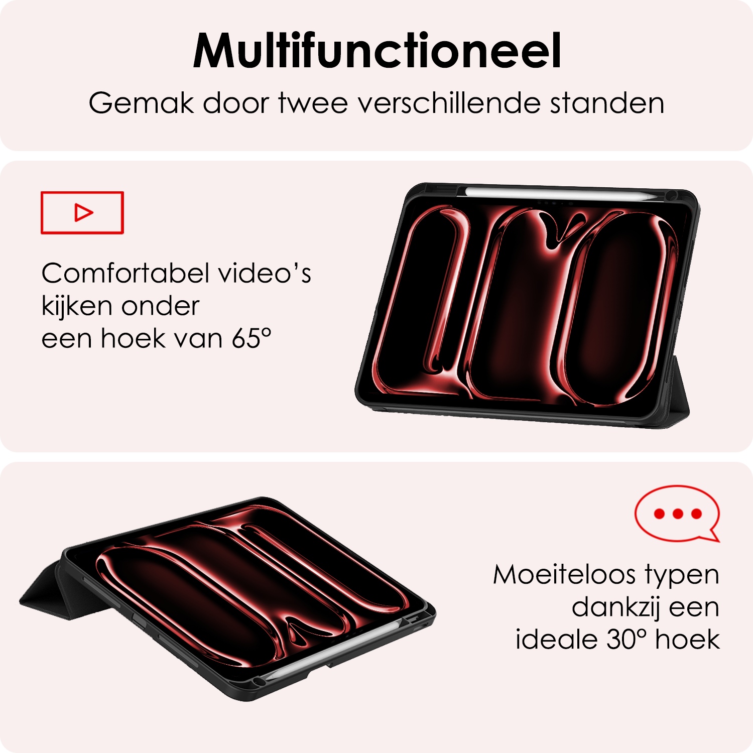 NoXx Hoesje Geschikt voor iPad Pro 2024 (13 inch) Hoesje Case Hard Cover Hoes Book Case Met Uitsparing Geschikt voor Apple Pencil - Zwart