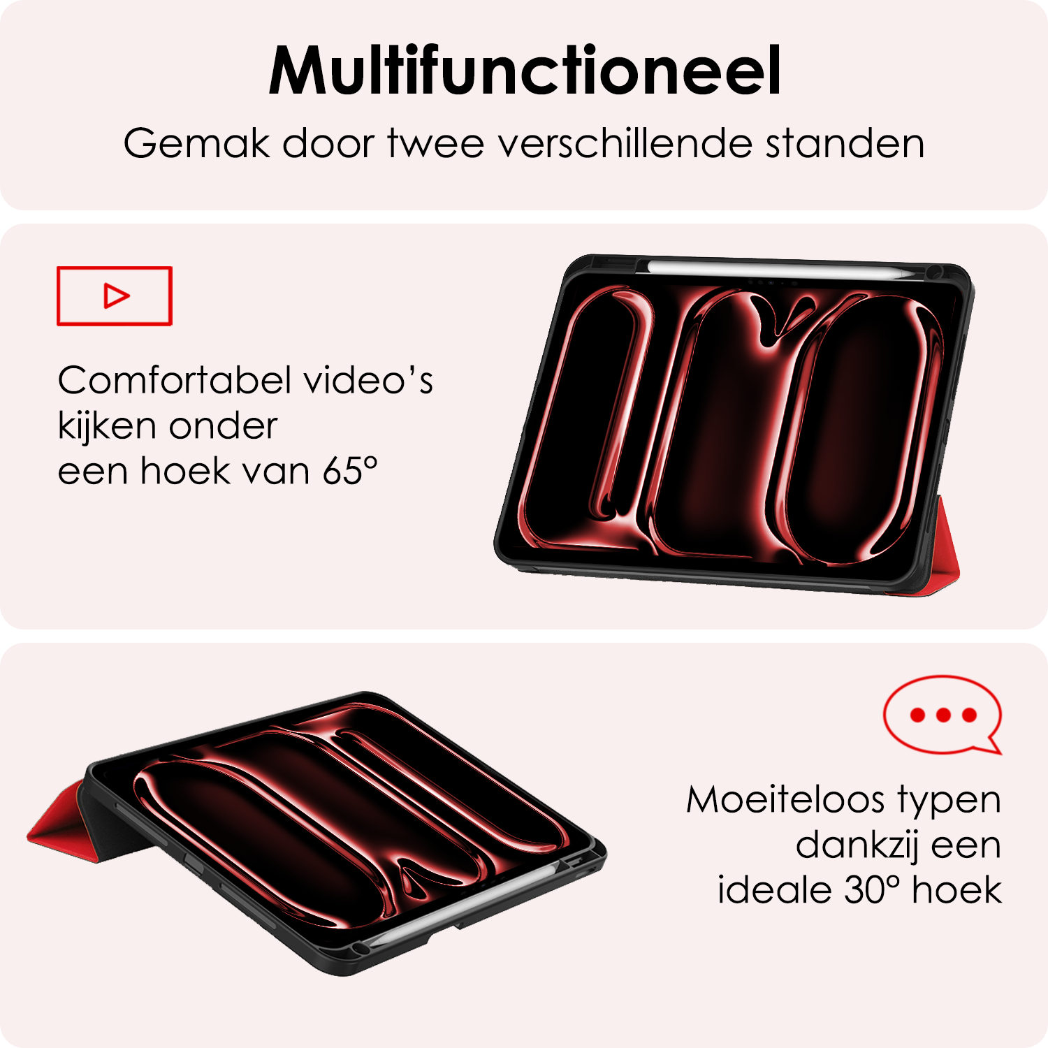 NoXx Hoesje Geschikt voor iPad Pro 2024 (13 inch) Hoesje Case Hard Cover Hoes Book Case Met Uitsparing Geschikt voor Apple Pencil - Rood