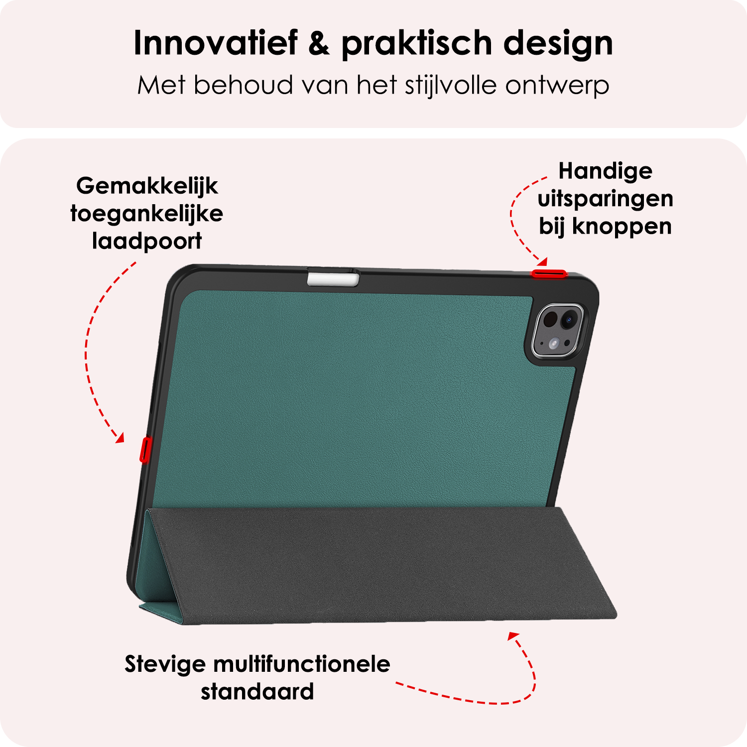 NoXx Hoesje Geschikt voor iPad Pro 2024 (13 inch) Hoesje Case Hard Cover Hoes Book Case Met Uitsparing Geschikt voor Apple Pencil - Donkergroen