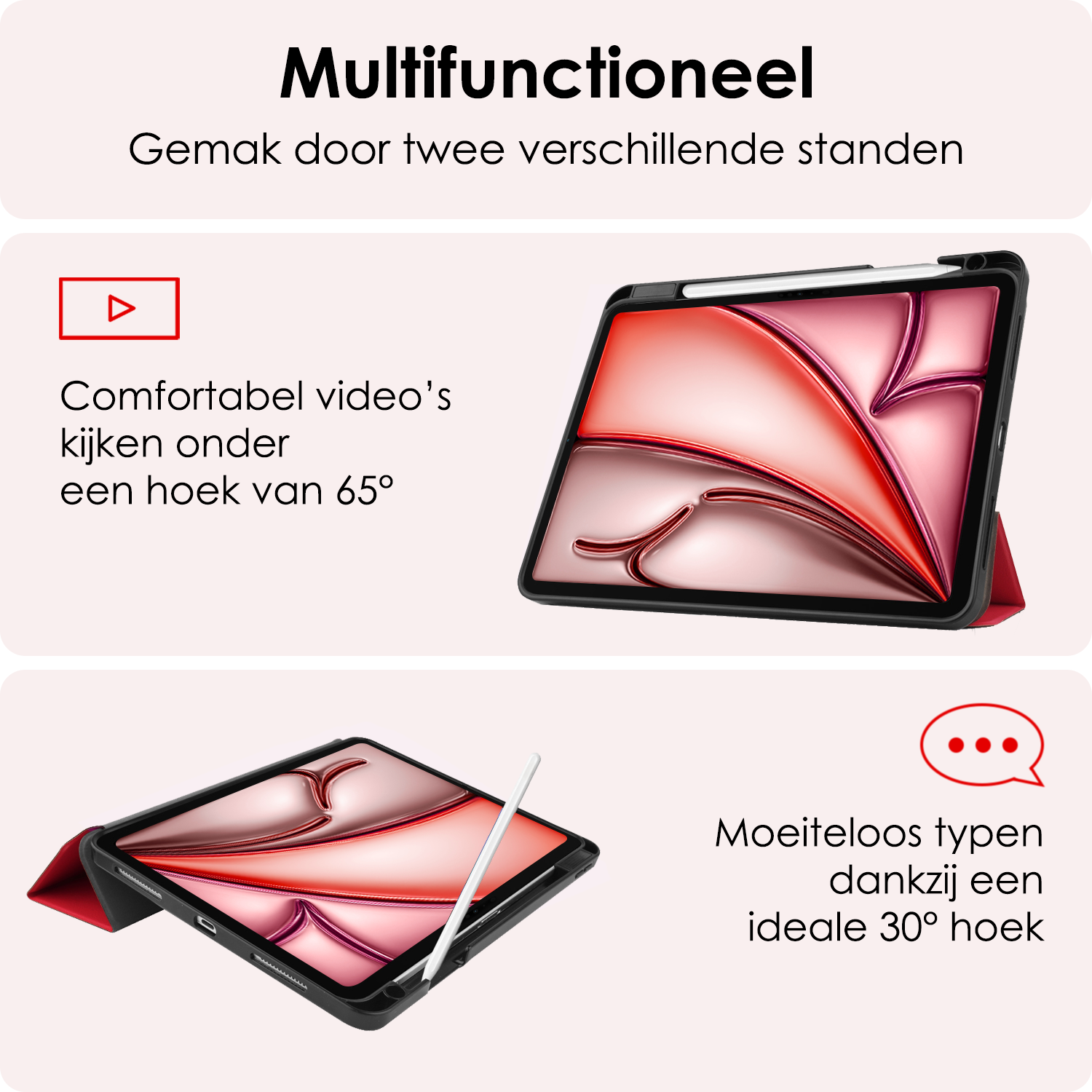 NoXx Hoesje Geschikt voor iPad Air 6 (13 inch) Hoesje Case Hard Cover Hoes Book Case Met Uitsparing Geschikt voor Apple Pencil - Rood
