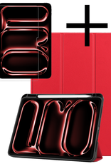 NoXx Hoesje Geschikt voor iPad Pro 2024 (13 inch) Hoesje Case Hard Cover Hoes Book Case Met Uitsparing Geschikt voor Apple Pencil Met Screenprotector - Rood