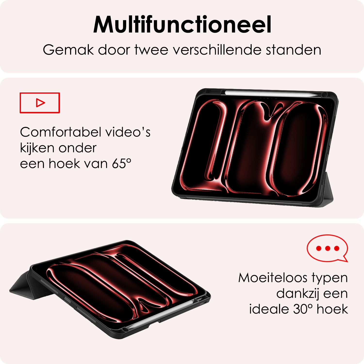 NoXx Hoesje Geschikt voor iPad Pro 2024 (13 inch) Hoesje Case Hard Cover Hoes Book Case Met Uitsparing Geschikt voor Apple Pencil Met Screenprotector - Grijs