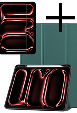 NoXx Hoesje Geschikt voor iPad Pro 2024 (13 inch) Hoesje Case Hard Cover Hoes Book Case Met Uitsparing Geschikt voor Apple Pencil Met Screenprotector - Donkergroen