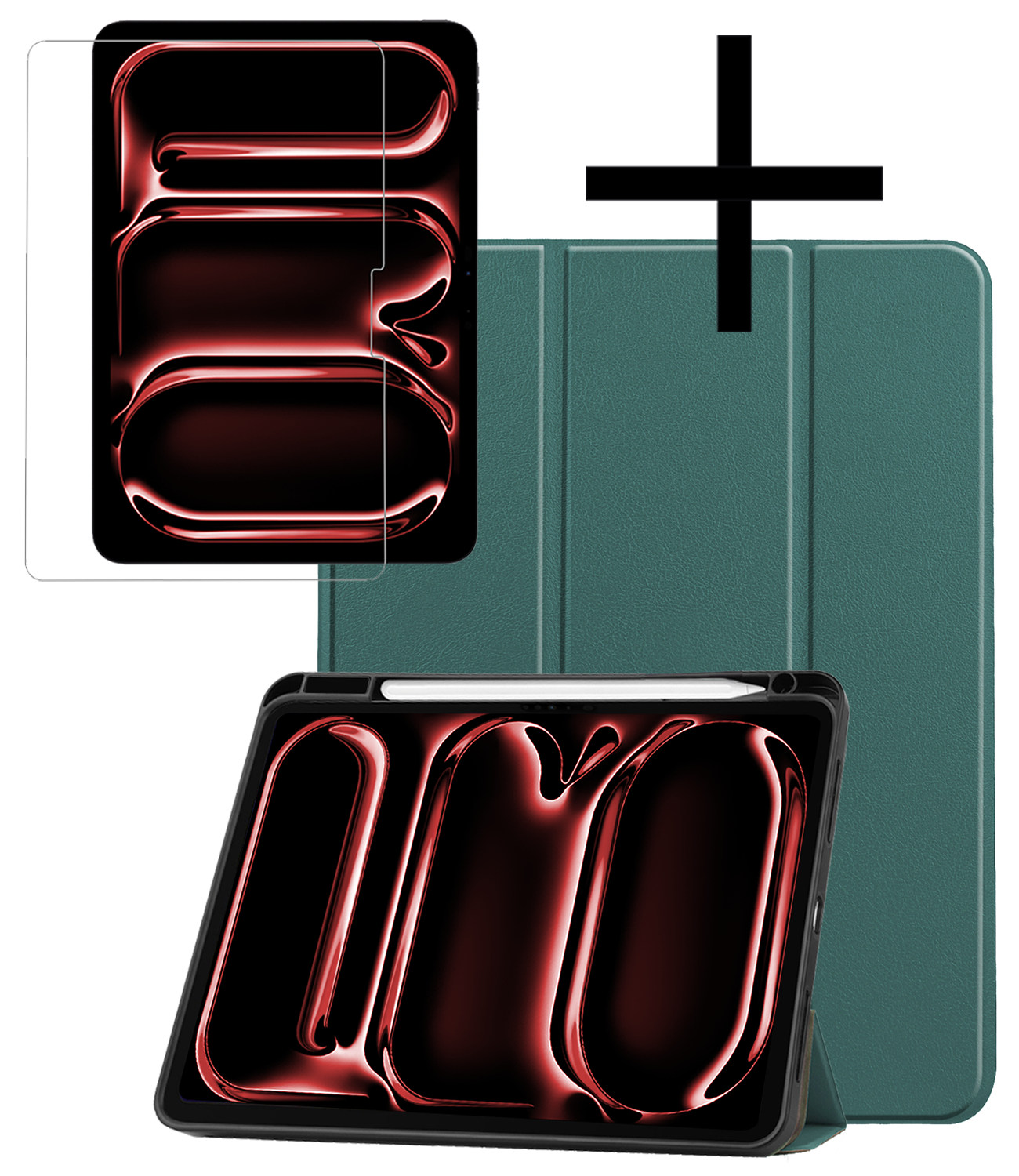 NoXx Hoesje Geschikt voor iPad Pro 2024 (13 inch) Hoesje Case Hard Cover Hoes Book Case Met Uitsparing Geschikt voor Apple Pencil Met Screenprotector - Donkergroen