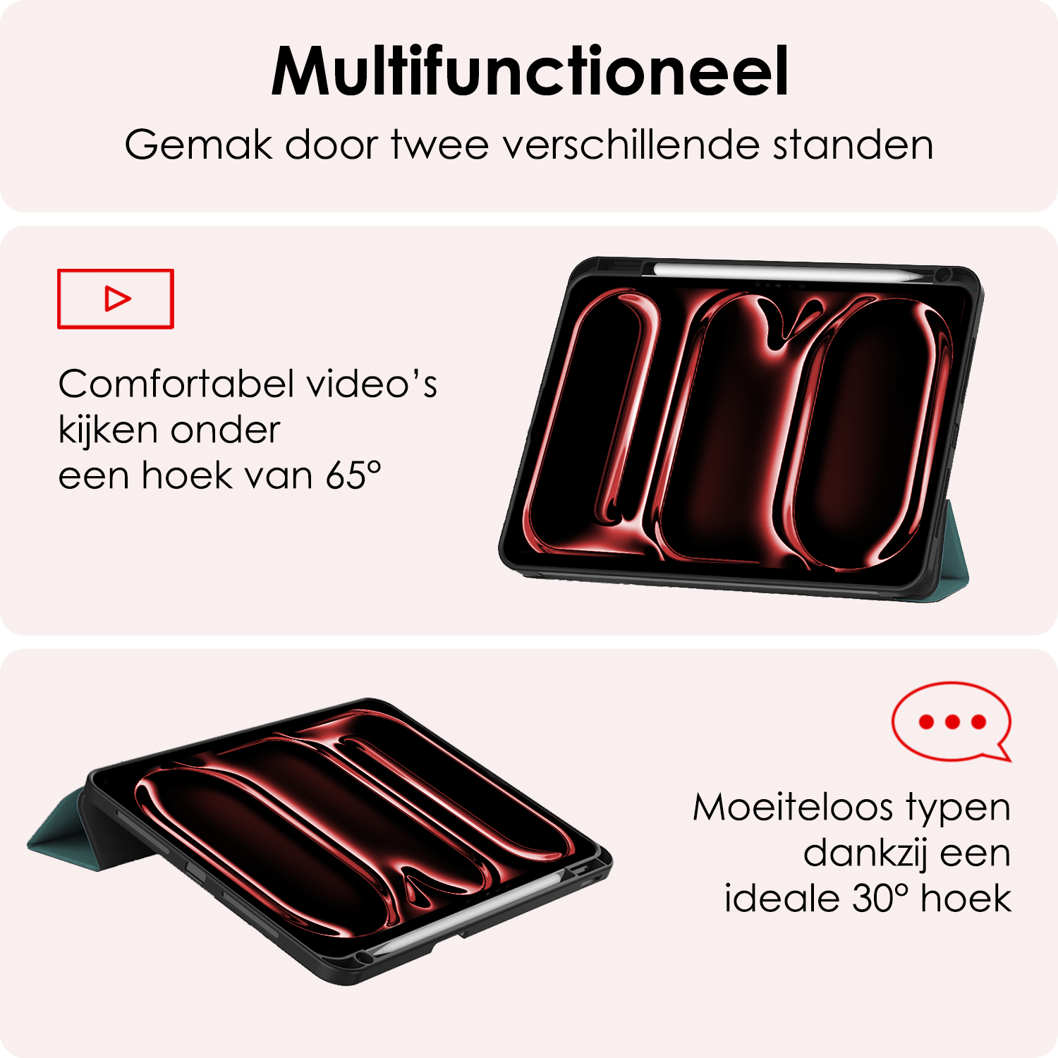 NoXx Hoesje Geschikt voor iPad Pro 2024 (13 inch) Hoesje Case Hard Cover Hoes Book Case Met Uitsparing Geschikt voor Apple Pencil Met Screenprotector - Donkergroen